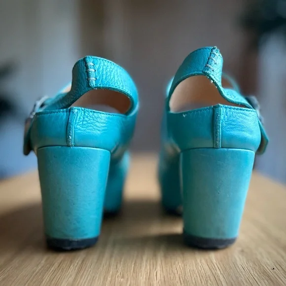 John Fluevog Blue Leather Mules - Picture 5 of 5